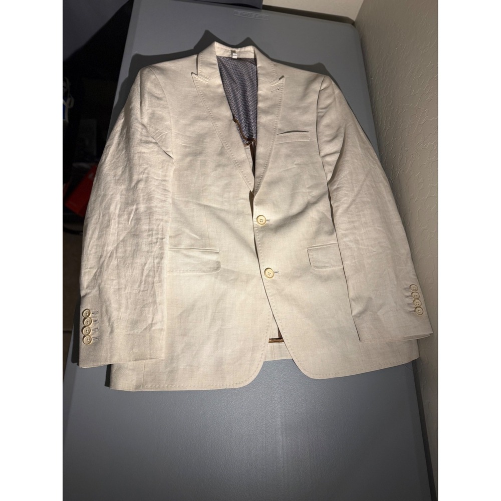 Murano Baird McNutt Linen Blend Slim Fit Blazer Sport Coat Beige Mens Large